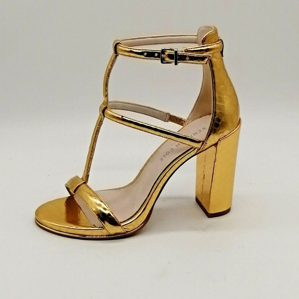 Kenneth Cole Metallic Gold Strappy Block Heel Sandal